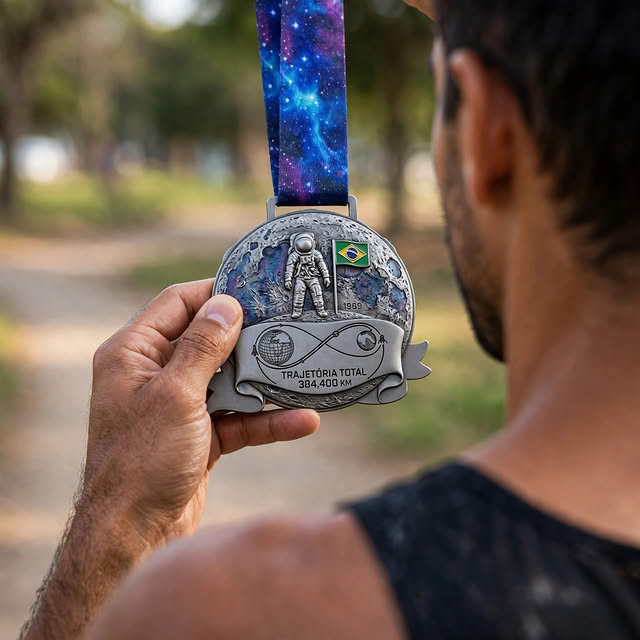 Medalha do Desafio da Odisseia Lunar — Medalha na mão